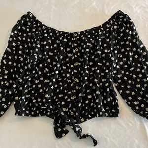 3X Rue21 yellow off shoulder cropped floral top womens plus size ruffle Black